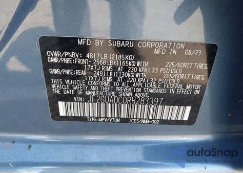 2024 Subaru Crosstrek Premium from USA, damaged, VIN JF2GUADC0RH283397